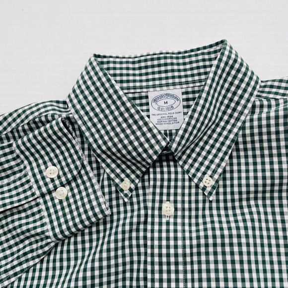 Brooks Brothers Gingham Checkered Shirt Mens M Button Down Long Sleeve Green - Picture 1 of 7
